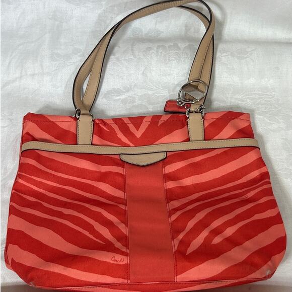 Coach Purse K1380-F23283 Coral Zebra Print Canvas Shoulder Bag - Picture 1 of 12